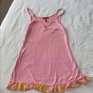 Betsey Johnson Pink Nightgown with Yellow Floral Hem